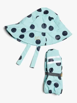 Regntøj|Tilbehør|PetiteCherieAtelier Petite Chérie Atelier Lyon Regnhat & Forede Vanter, Dots Icy Morn Blå