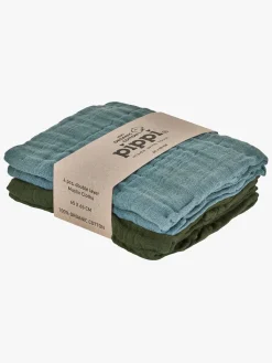 Stofbleer, Nusseklude & Babytæpper|Pippi Stofble 4-pak, Lead Grøn/Blå