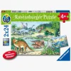 Spil & Puslespil|Ravensburger Puslespil Dinosaurusser på Land & i Vand 2x24 Brikker