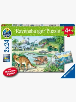 Spil & Puslespil|Ravensburger Puslespil Dinosaurusser på Land & i Vand 2x24 Brikker