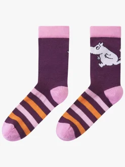 Undertøj|Reima Mumitroldene  Stribede Strømper Merinomix, Deep Purple Lilla