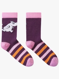 Undertøj|Reima Mumitroldene  Stribede Strømper Merinomix, Deep Purple Lilla