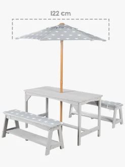 Udemøbler|Roba Børn Picnicbord Set til 4 Deluxe med Parasol & Hynder, Grå