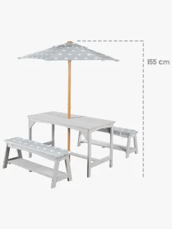 Udemøbler|Roba Børn Picnicbord Set til 4 Deluxe med Parasol & Hynder, Grå