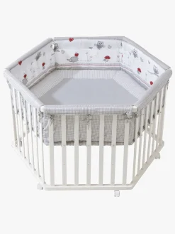 Roba Sikkerhed-Hexagon Kravlegård med Hjul & Sengehest, Adam & Owl White