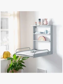 Roba Pusleborde-Væghængt Puslebord & Puslepude, Taupe Lacquered/Silver Grey