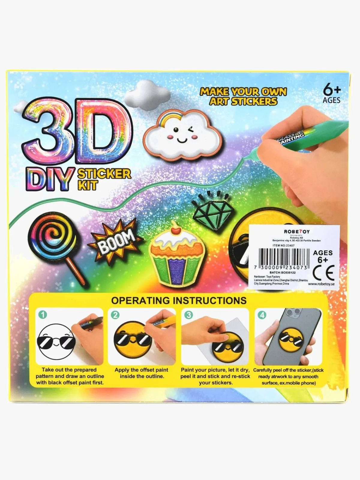 Kreativt Legetøj|Robetoy 3D DIY Klistermærkesæt Penne 10 Stk.