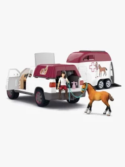Legetøjsfigurer|Schleich Dyrlægebil med Anhængervogn