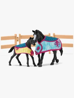 Legetøjsfigurer|Schleich Legetøjssæt Hesteboks med Hoppe og Føl Flerfarvet/Sort