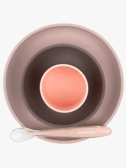 Spisetid|Nattou Soft Sili Børneservice 4 dele Lyserød/Aubergine Lilla/Lyserød/Flerfarvet