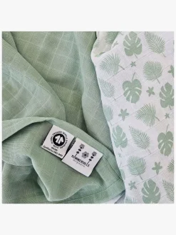 Stofbleer, Nusseklude & Babytæpper|Summerville Organic Tæppe/ Stofble i Musselin 2-pak Øko, Tropical/Green Grøn/Hvid
