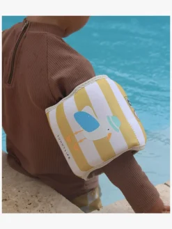 Svømning|SUNNYLiFE Badevinger, Sid the Seagull Mustard Stripe Hvid/Gul