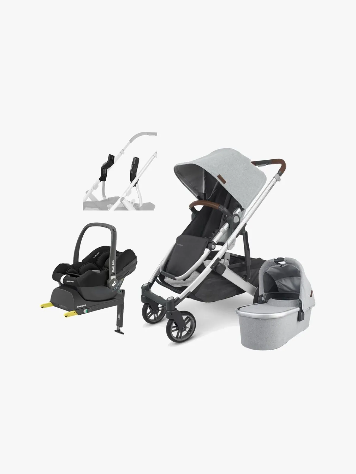 Autostole 0-13 Kg|Vognpakker|UPPAbaby CRUZ V2 Duovogn inkl. Maxi-Cosi CabrioFix i-Size Autostol Baby & Base, Stella Grey