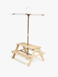 Udemøbler|Woodlii Picnicbord med Parasol, Træ Beige