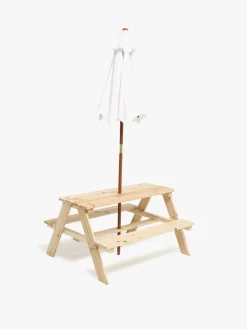 Udemøbler|Woodlii Picnicbord med Parasol, Træ Beige