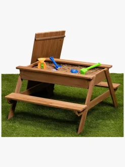 Woodlii Udeleg|Udemøbler-Picnicbord med Sandkasse + Låg, Brun
