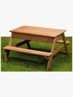 Woodlii Udeleg|Udemøbler-Picnicbord med Sandkasse + Låg, Brun
