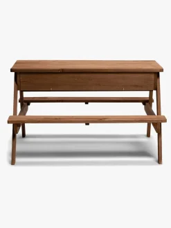 Woodlii Udeleg|Udemøbler-Picnicbord med Sandkasse + Låg, Brun